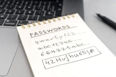 Strong computer security password concept. Changing a weak easy Password f... Foto stock
