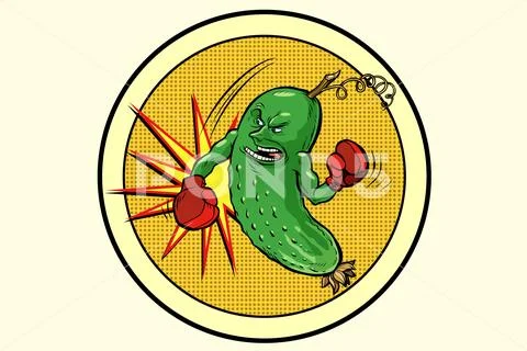Strong cucumber, vegetarian emblem and healthy diet Stock Illustration