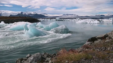 Strong current between the glaciers near the shore. Andreev. Stock Footage 78016762