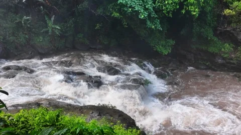 Strong current in the river after heavy rains in autumn. Video stock 310039882