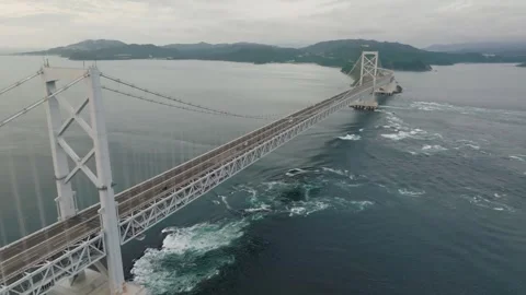 Strong current under Naruto Bridge between Awaji and Shikoku Islands Stock Footage 246697001