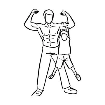 Strong father with his son vector illustration sketch hand drawn with black l イラスト素材