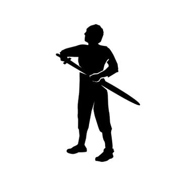 Strong fighter with sword silhouette Stock Illustration