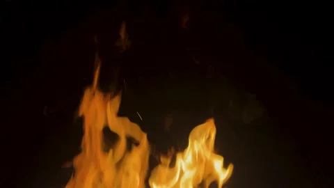 Strong fire on black background. Yellow flames on black background. Beautiful Stock Footage 309007675