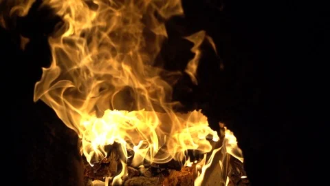 Strong fire.   burning. Large flame closeup slow motion isolated Stock Footage 102604200