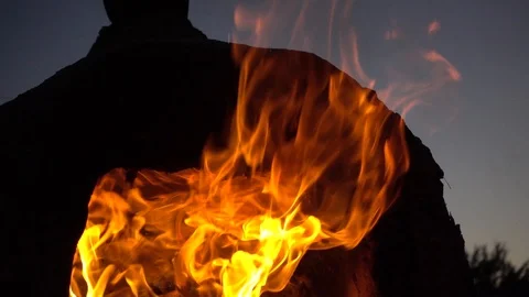 Strong fire.   burning. Large flame closeup slow motion isolated Stock Footage 102604839