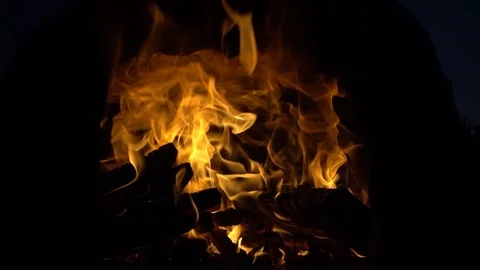 Strong fire.   burning. Large flame closeup slow motion isolated Video stock 102605393