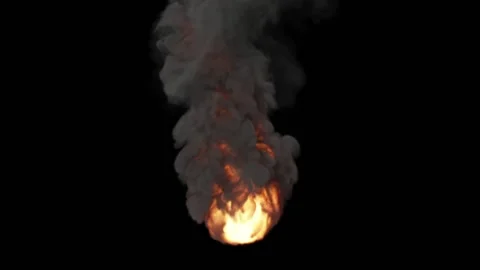 A strong flame rises up along with smoke on a black background. A pillar of fire Stock Footage 171646048