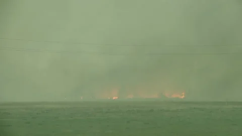 Strong forest fire, uncontrolled disaster, caustic smoke, sky, smokescreen Stock Footage 132724465