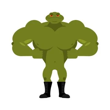 Strong frog. powerful toad with large muscles. Amphibian animal athlete bod.. Ilustración de archivo