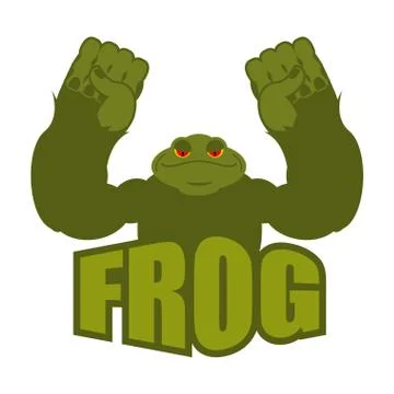 Strong frog. powerful toad with large muscles. Amphibian animal athlete bod.. Ilustración de archivo