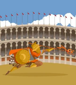 Strong gladiator jumping in arena Stock Illustration