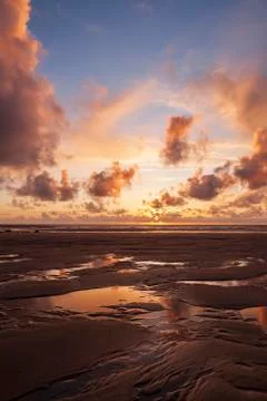 Strong Golden Sunset on Cornish Beach Stock Photos