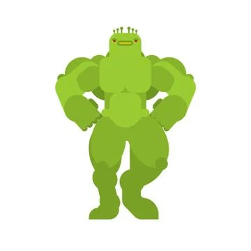 Strong green alien. Powerful monster. animal bodybuilder. hard beast Stock Illustration