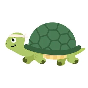 Strong green turtle wearing white head band Illustrazione stock