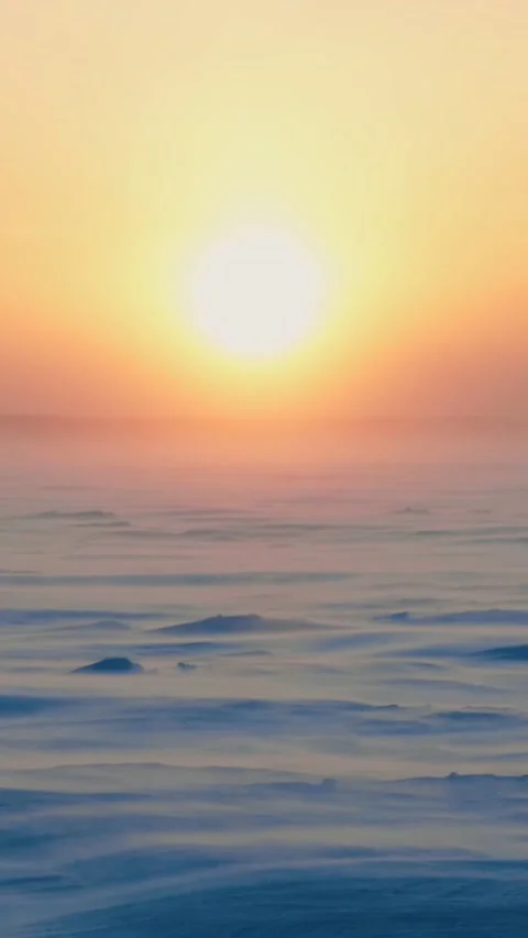 Strong gusts of wind blow away the snow. Bright sun at sunset and a snowstorm. Stock Footage 293138161