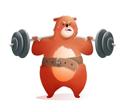 Strong Gym Bear Powerlifter Comic Cartoon Stock Illustration