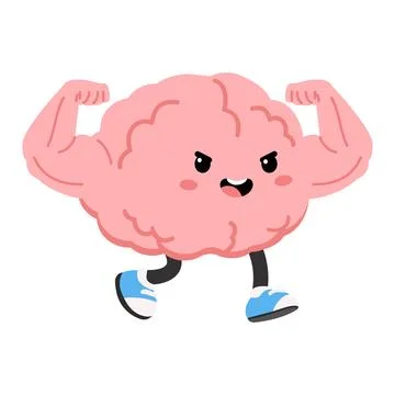 Strong human brain character flexing muscular arms and wearing sneakers Stock Illustration