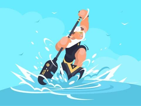 Strong man in canoe Stock Illustration
