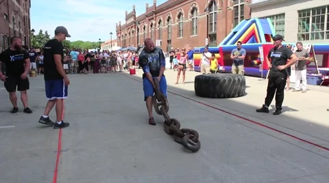 Strong Man Chain Pull Stock Footage 68798106