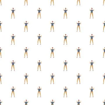 Strong man character flexing muscles seamless pattern Stock Illustration