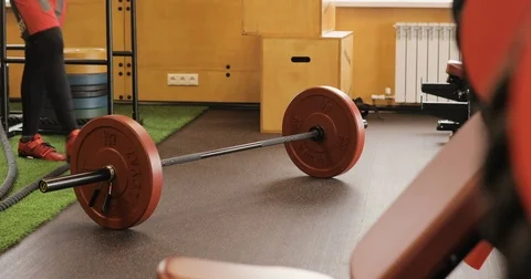 Strong man doing barbell snatch exercise at the gym Stock Footage 75858014