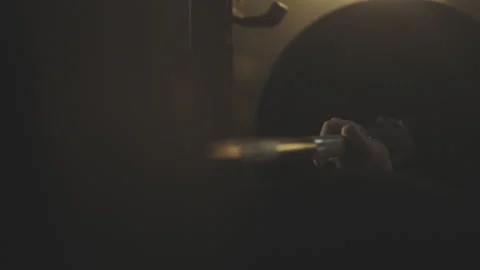 Strong man doing bench barbell Stock Footage 236191868