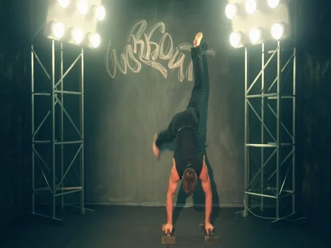 Strong man doing handstand Stock Footage 78347748