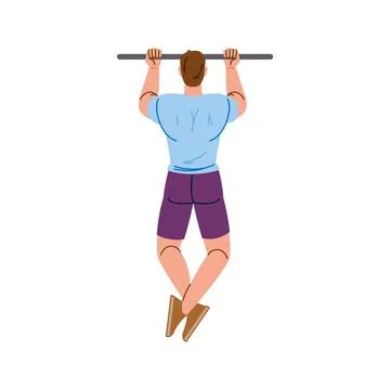 Strong man doing pull ups on horizontal bar, rear view Stock Illustration