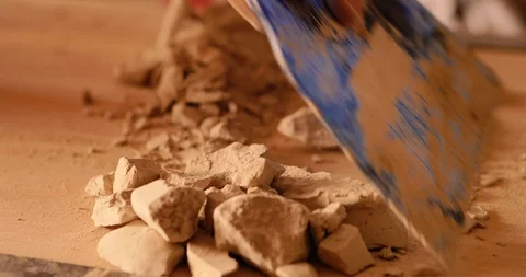 Strong man hands working with raw clay. Work close-up. Stock Footage 127395395