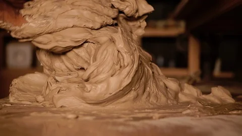 Strong man hands working with raw clay. Work close-up. Stock Footage 127396802