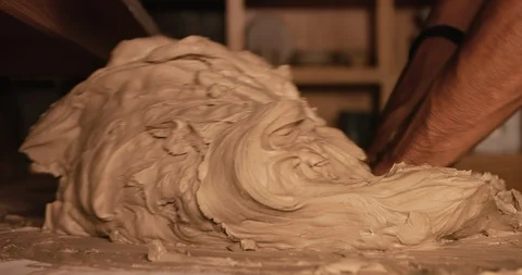 Strong man hands working with raw clay. Work close-up. Stock Footage 127409833