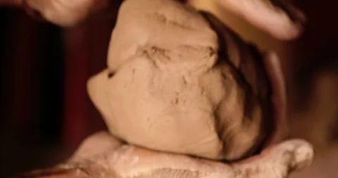 Strong man hands working with raw clay. Work close-up. Stock Footage 127412282