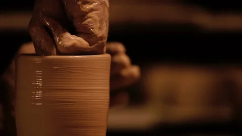 Strong man hands working with raw clay. Work close-up. Stock Footage 127499430