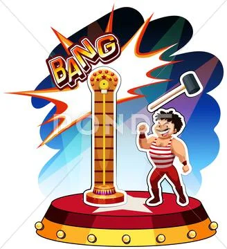 Strong man playing hammer and weight Stock Illustration