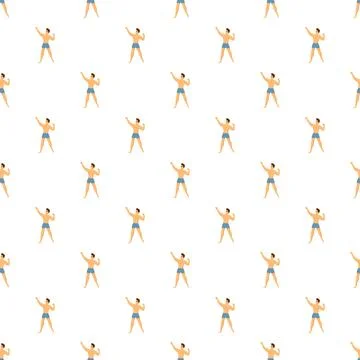 Strong man posing flexing muscles seamless pattern Stock Illustration