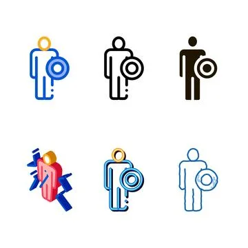 Strong man with shield types icon vector outline Stock Illustration