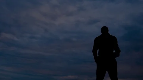 Strong man with victory trophy cup Stock Footage 76450037
