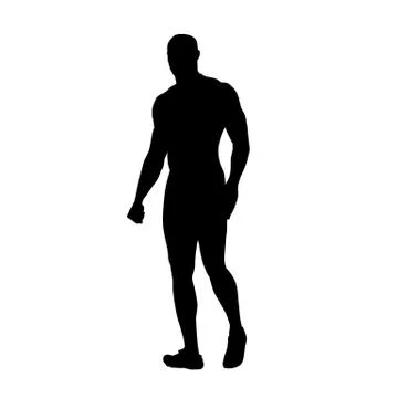 Strong man walking, isolated vector silhouette. Hero with big muscles Stock Illustration