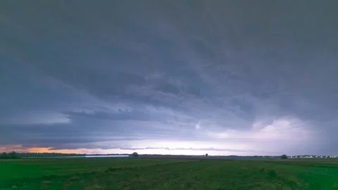 Strong Massive Thunderstorm Night Timelapse over the fields Stock Footage 301406473