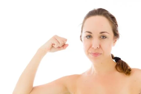 Strong model isolated with arm curl Stock Photos