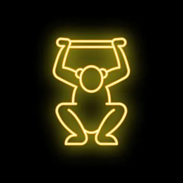 Strong monkey lifting weight with arms raised neon sign fitness logo Stock Illustration