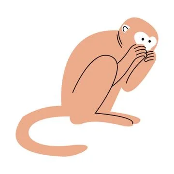 Strong monkey with long tale sitting and eating vector illustration Illustrazione stock