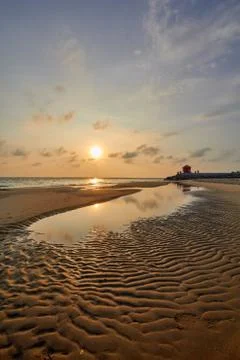 Strong natural sand patterns on Rameswaram beach during sunrise, Stock Photos