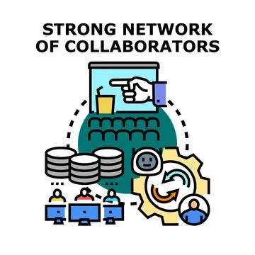 Strong network of collaborators working together on project Stock Illustration