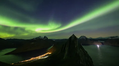 Strong Northern Lights over the Segla Stock Footage 250298286