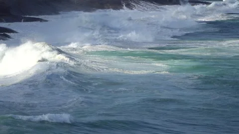 Strong Ocean Waves In A Dramatic Natural Landscape Stock Footage 344067266