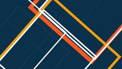 Strong orange, amber, and white diagonal frames intersect on a deep blue ba.. Illustrazione stock