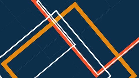 Strong orange and red frames intersect with white contours across a deep na.. Illustrazione stock