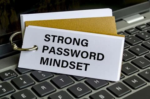 Strong password mindset note on keyboard advocating secure access practices Stock Photos